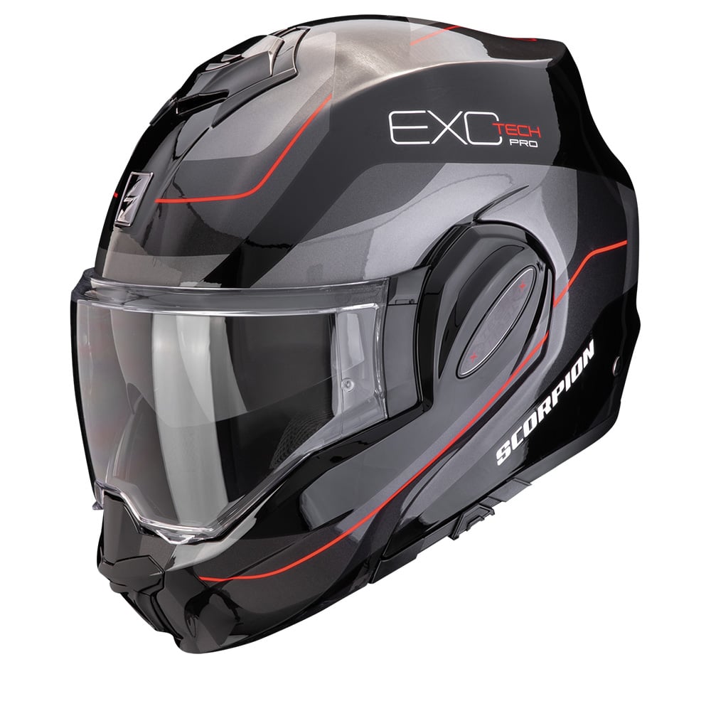Image of Scorpion Exo-Tech Evo Pro Commuta Black Silver Red Modular Helmet Size L ID 3701629106520