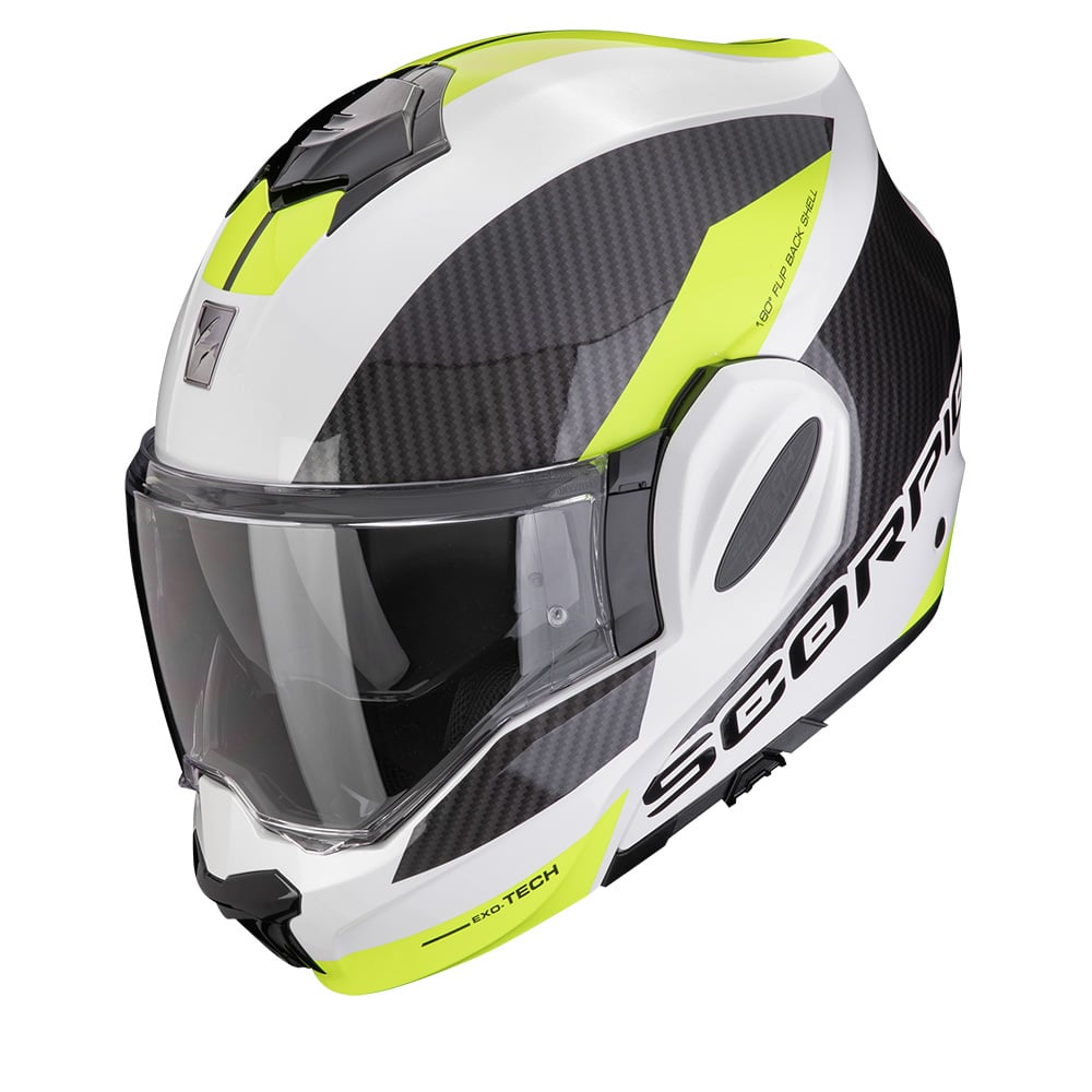 Image of Scorpion Exo-Tech Evo Team White-Neon Yellow Modular Helmet Size 2XL EN