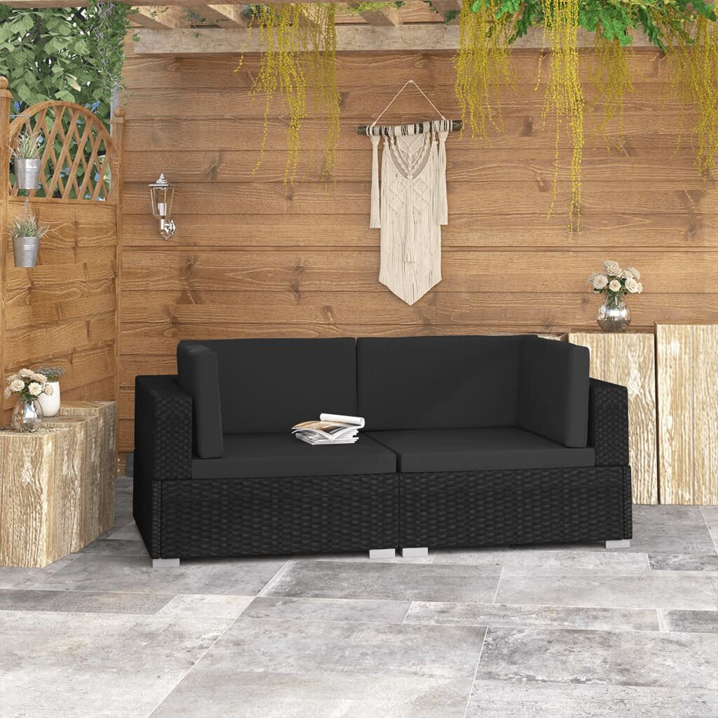 Image of Sectional Corner Chairs 2 pcs with Cushions Poly Rattan Black