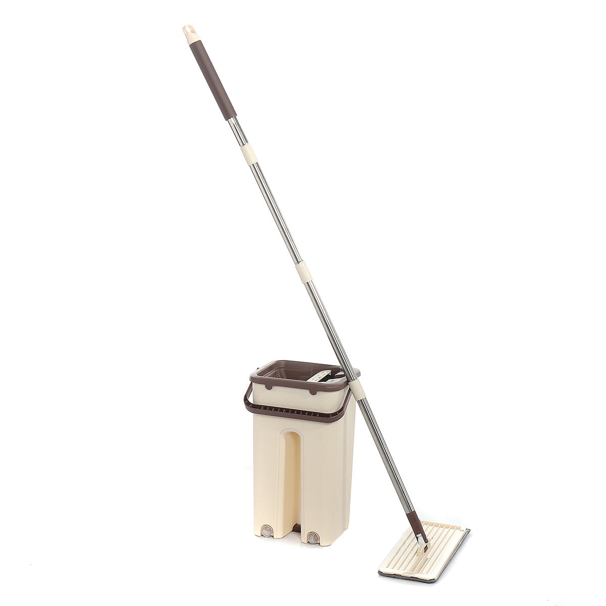 Image of Self Cleaning Drying Wringing Mop Bucket System Flat Floor 2 Microfiber Pad