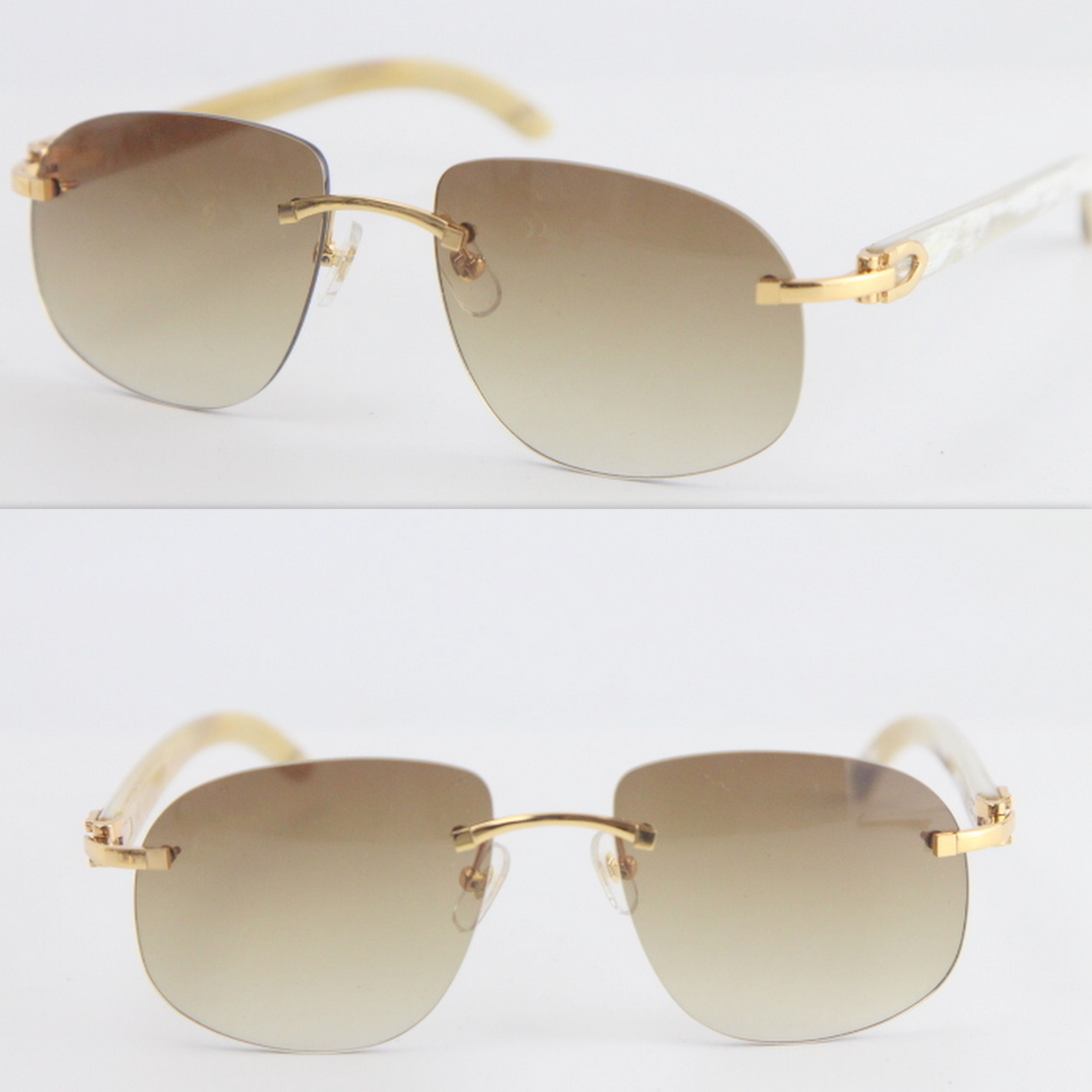 Image of Selling Adumbral Cat eye Rimless male and female T8100928 Sunglasses Style White Original Buffalo Horn Sun glasses Frame Men Brand Fashion Accessories