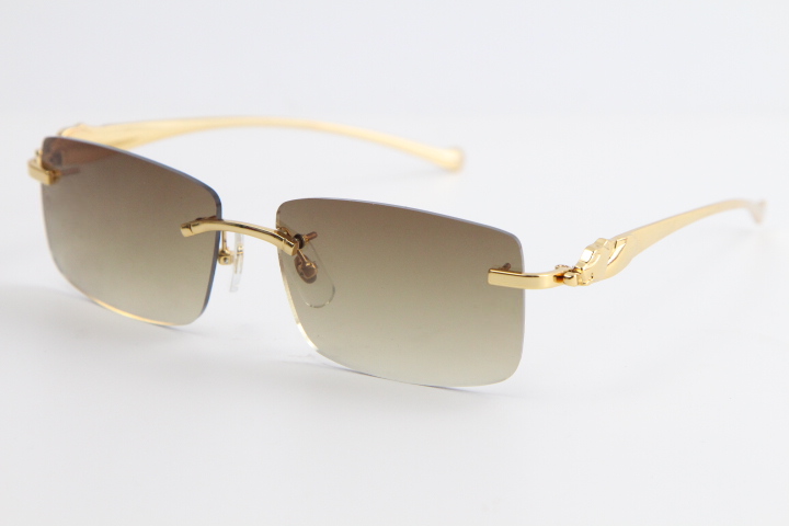 Image of Selling Metal Panther Rimless Sunglasses 18K Gold 3524012 Large Square Sun glasses Classic Pilot frame simple leisure Eyewear male and femal