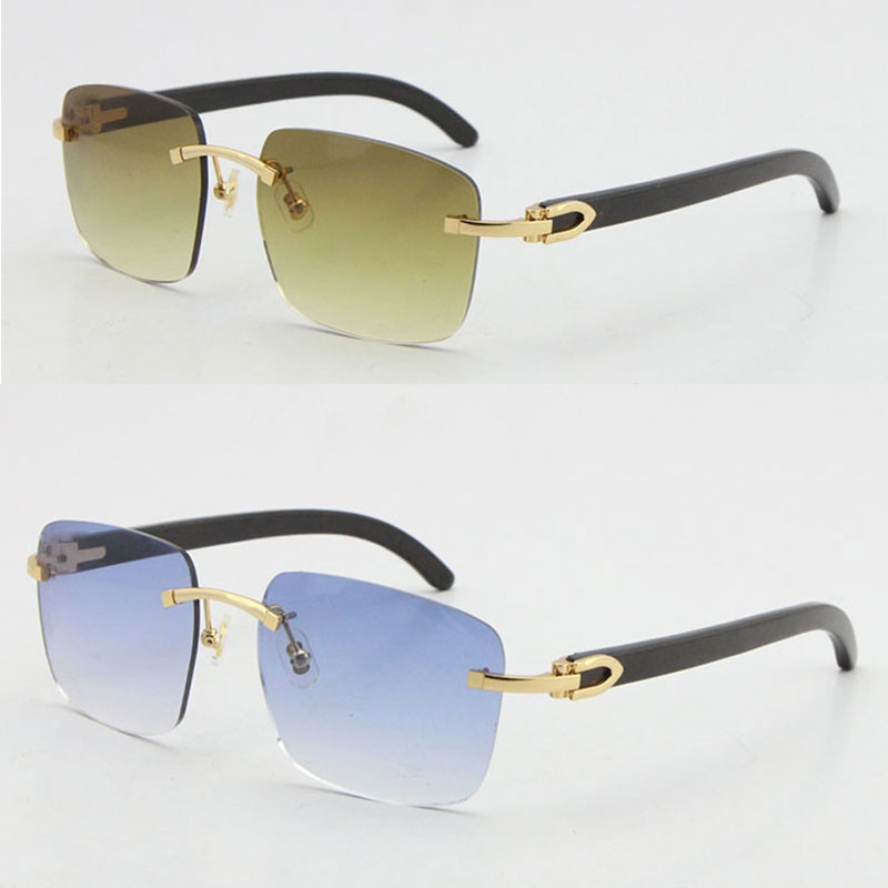 Image of Selling Rimless 8300816 Genuine Natural Black Buffalo Horn Sunglasses Factory Wholesale male and female Eyeglasses UV400 Lens Gold Frame C D