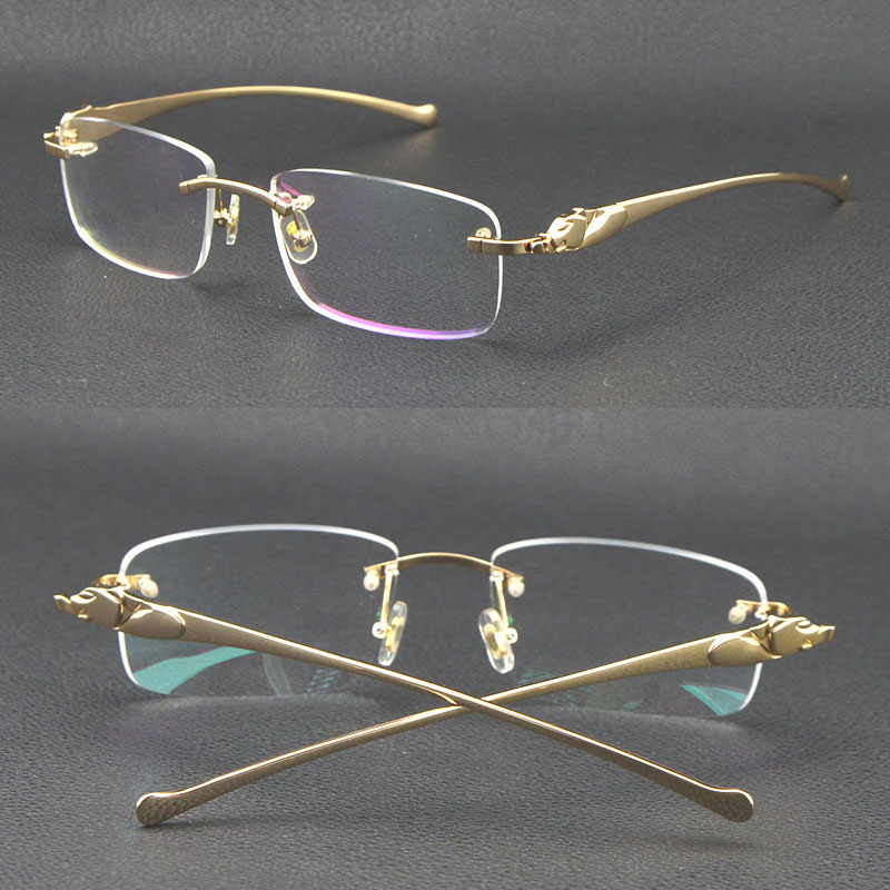 Image of Selling Rimless Metal Optical 18K Gold Sunglasses Square Eyewear Round shape face Glasses Male and female With Box C Decoration UV400 Lens