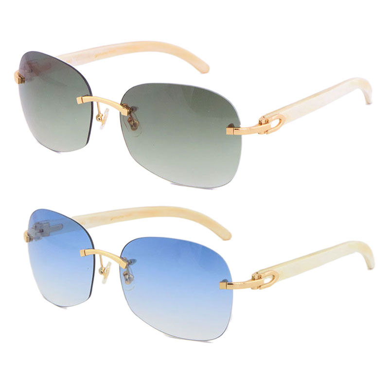 Image of Selling Rimless Sunglasses 8100908 White Genuine Natural Horn Gold Metal Frame Sun glasses Fashion High Quality buffalo Fashion Accessories