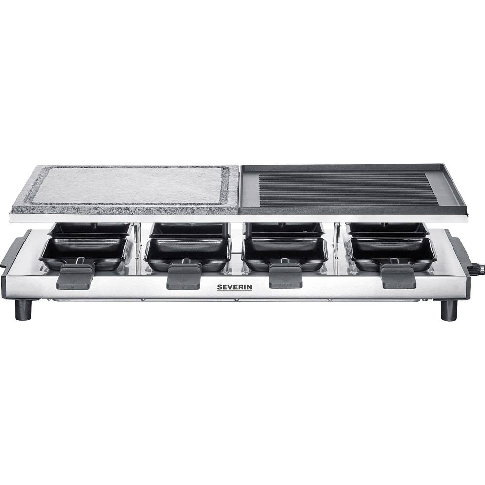 Image of Severin 2373 Raclette 8 pannikins Non-stick coating Grill function Stainless steel (brushed) Black
