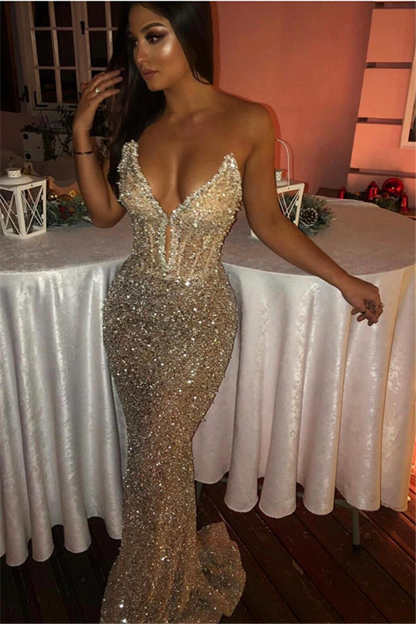 Image of Sexy Bling Sequined Evening Dresses Sweetheart Crystal Mermaid Prom Dress Saudi Arabia Plus Size Pageant Gowns Vestdios de Novia E010