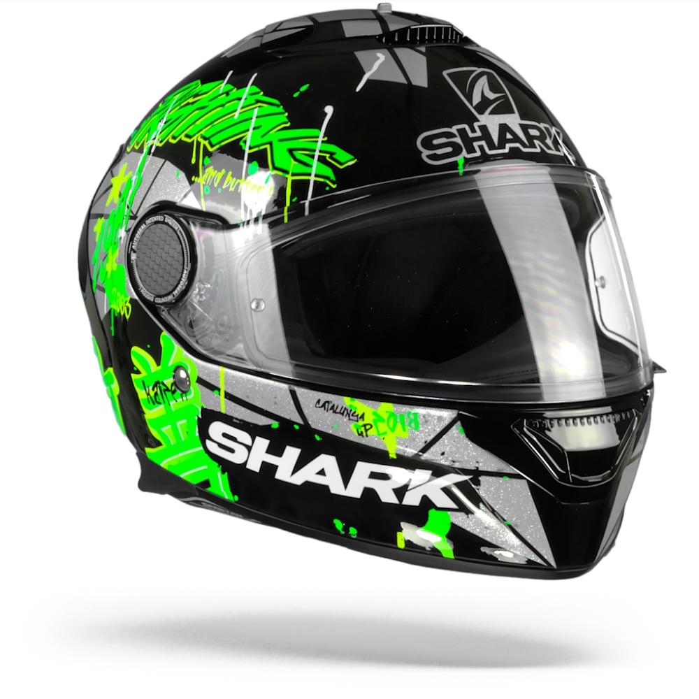 Image of Shark Spartan 12 Lorenzo Catalunya GP Black Green Glitter KGX Full Face Helmet Size 2XL EN