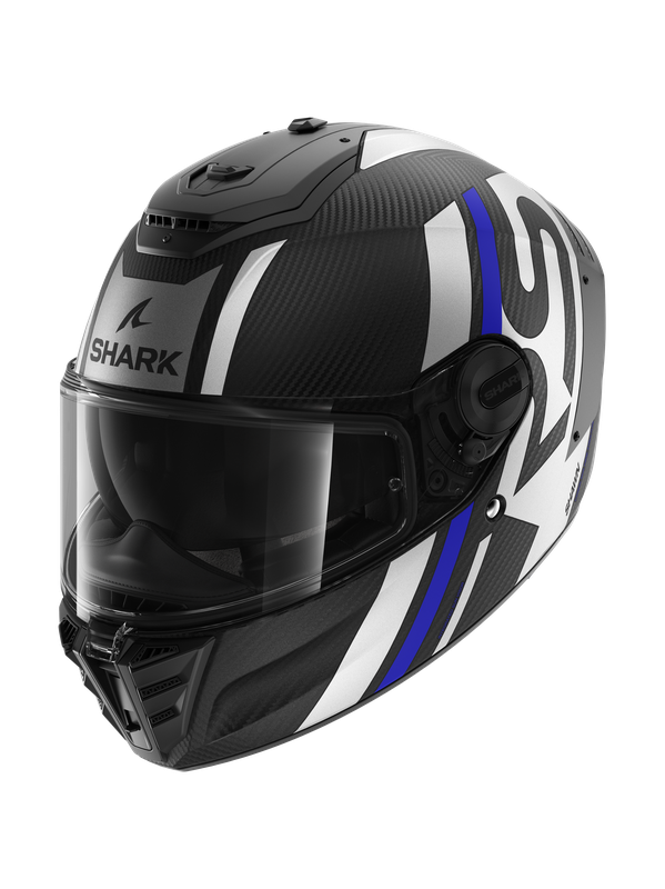 Image of Shark Spartan RS Carbon Shawn Mat Carbon Blue Silver DBS Full Face Helmet Size 2XL EN