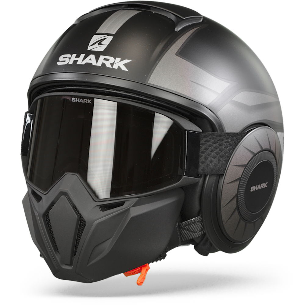 Image of Shark Street Drak Tribute Rm Mat Black Chrom Silver KUS Jet Helmet Size XS EN