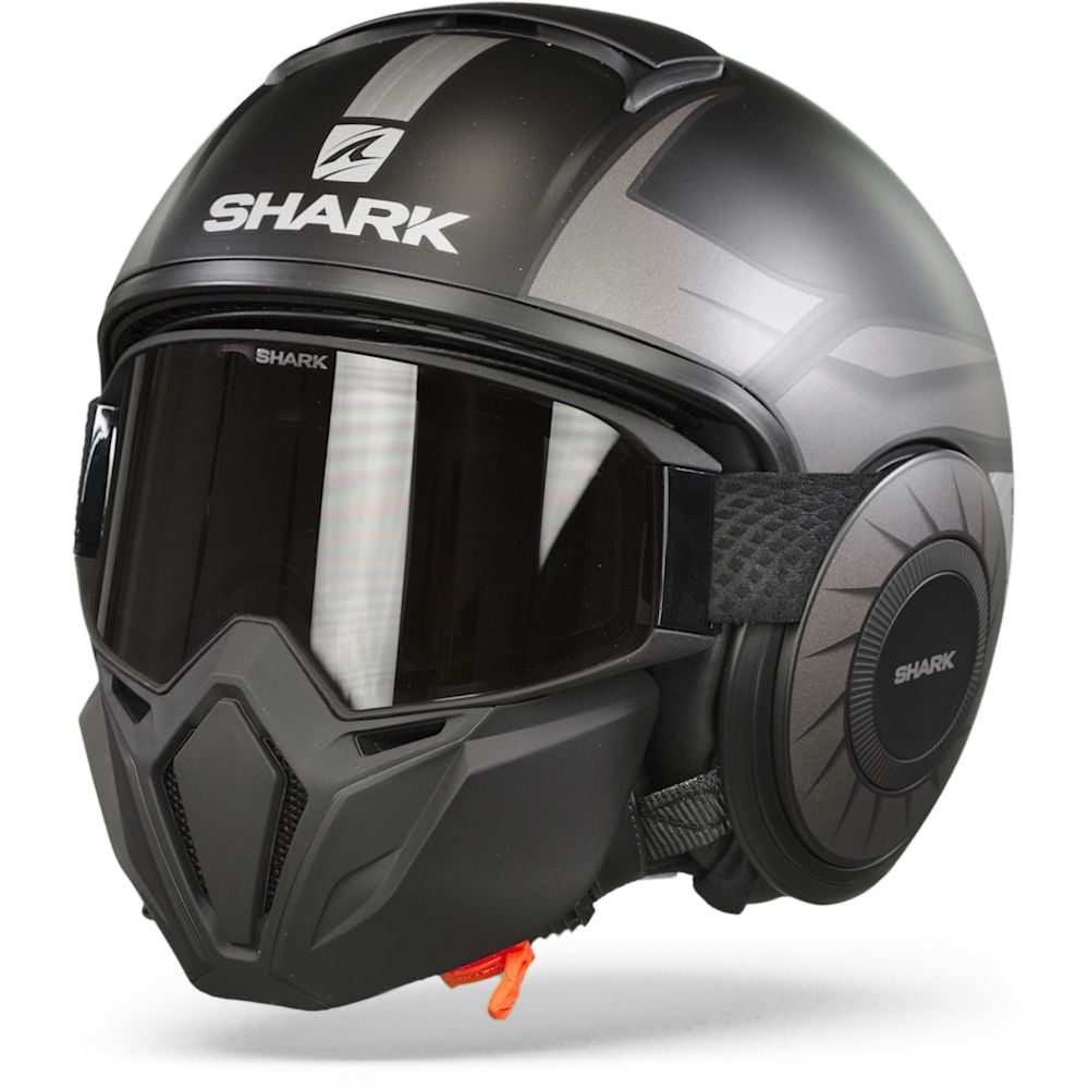 Image of Shark Street Drak Tribute Rm Mat Black Chrom Silver KUS Jet Helmet Talla XS