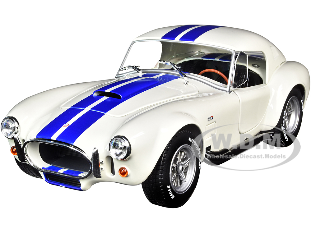 Image of Shelby Cobra 427 S/C Convertible Wimbledon White with Blue Stripes 1/18 Diecast Model Car by Solido