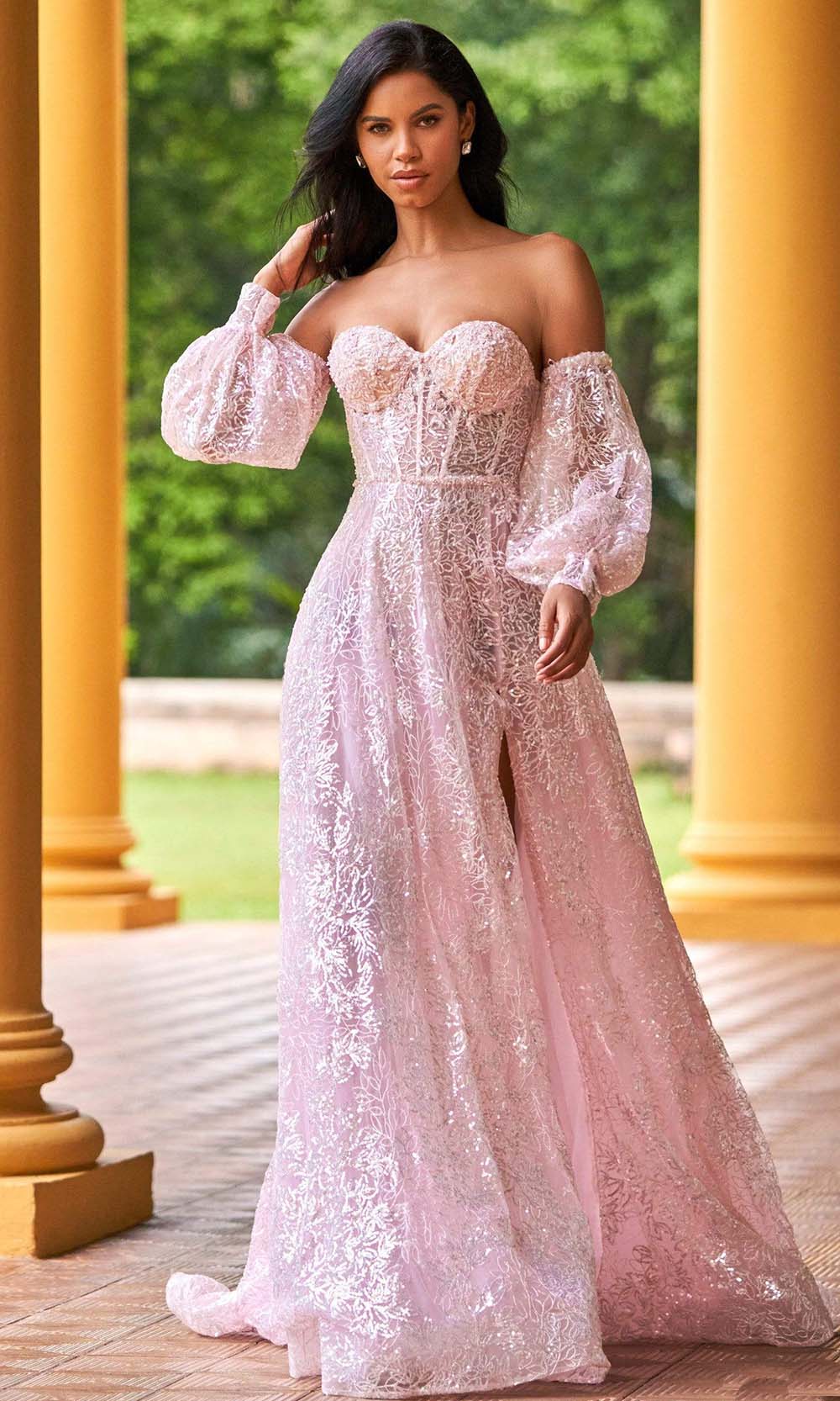 Image of Sherri Hill - 55017 Sweetheart Detachable Sleeve Plus Size Prom Dress