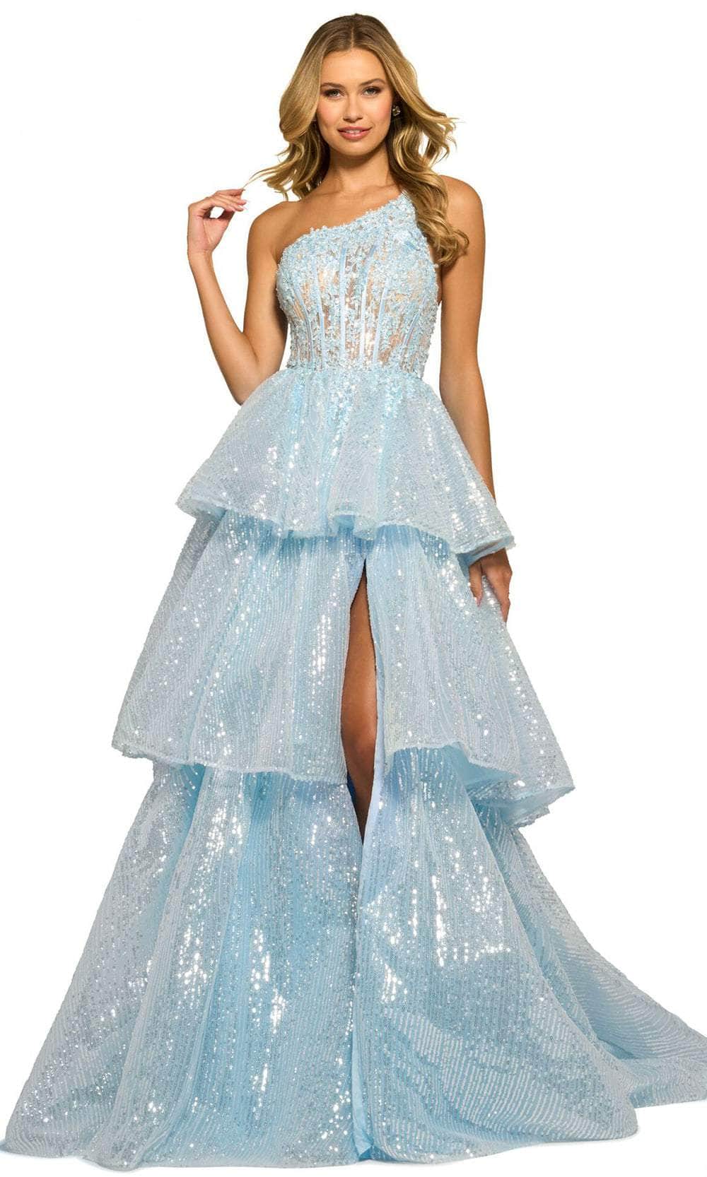 Image of Sherri Hill 55527 - Corseted Layering A-line Shiny Gown