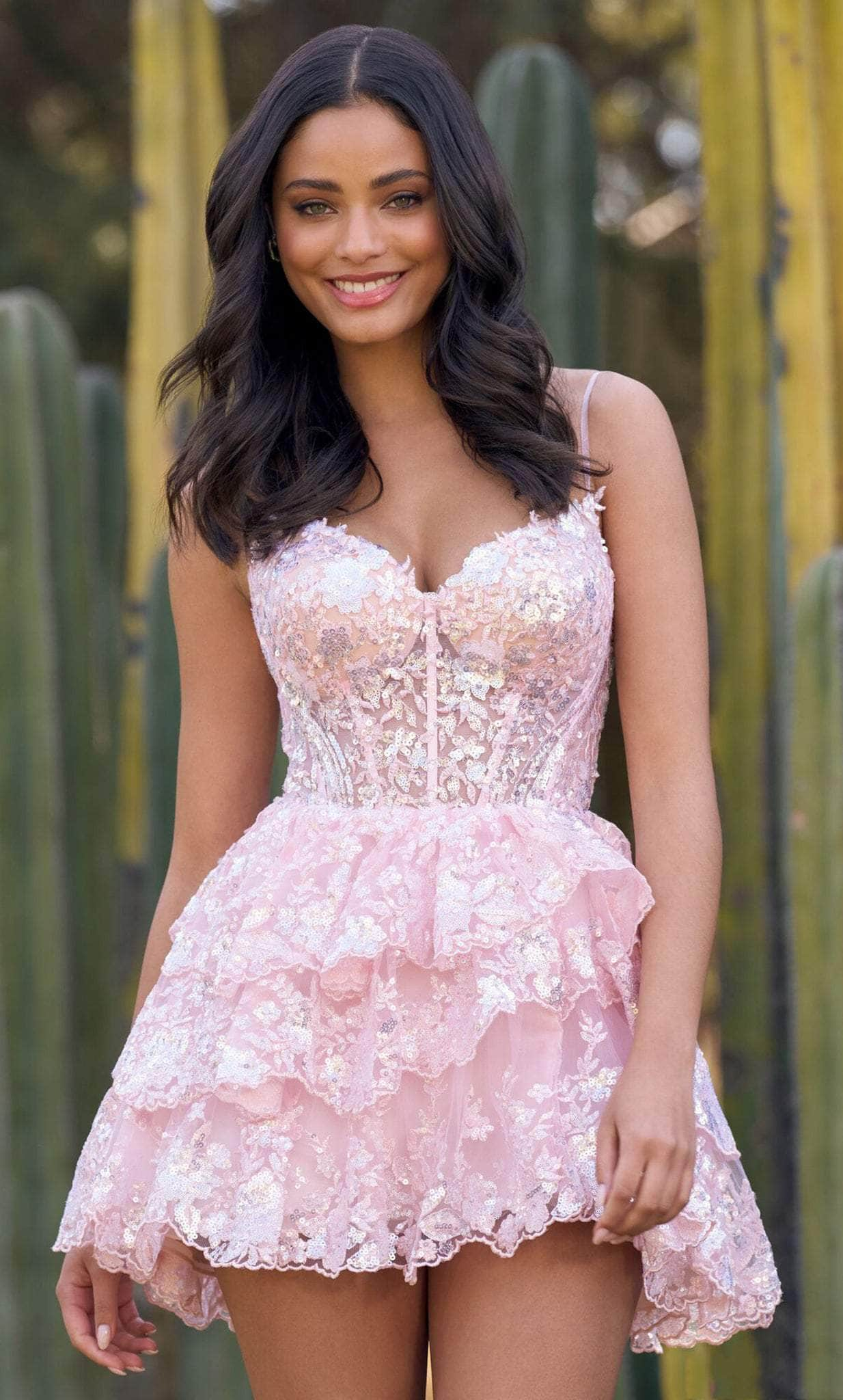 Image of Sherri Hill 55804 - V-Neck Tulle Cocktail Dress