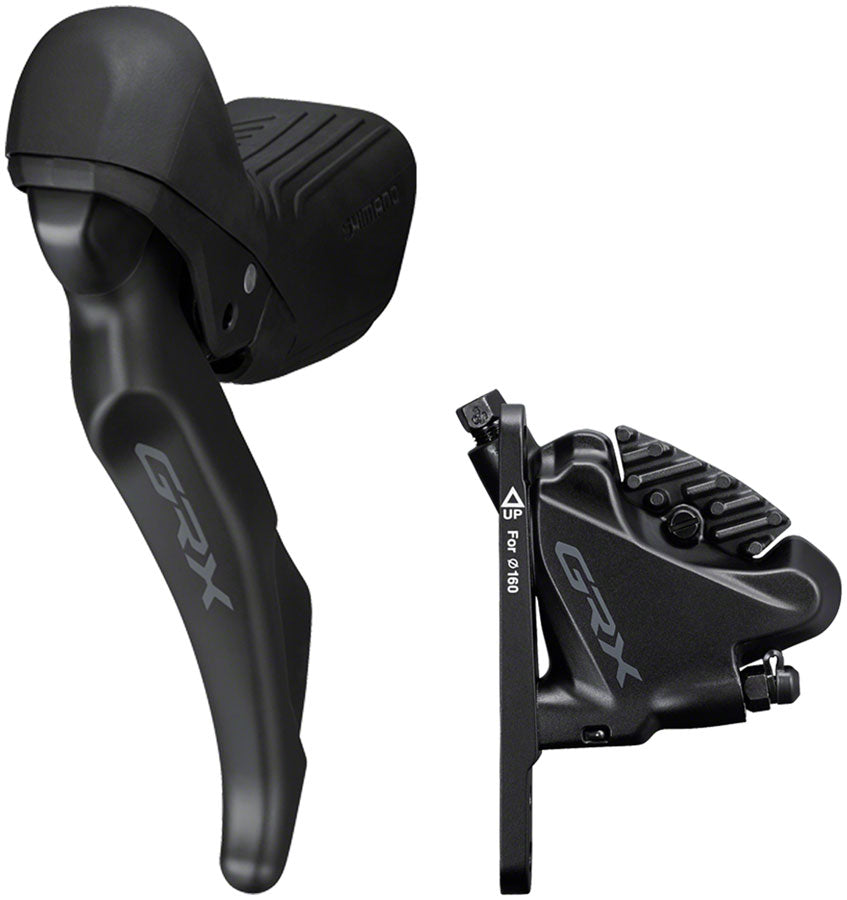 Image of Shimano GRX ST-RX610 Shift/Brake Lever with BR-RX400 Hydraulic Disc Brake Caliper - Left/Front 2x Flat Mount Caliper Black