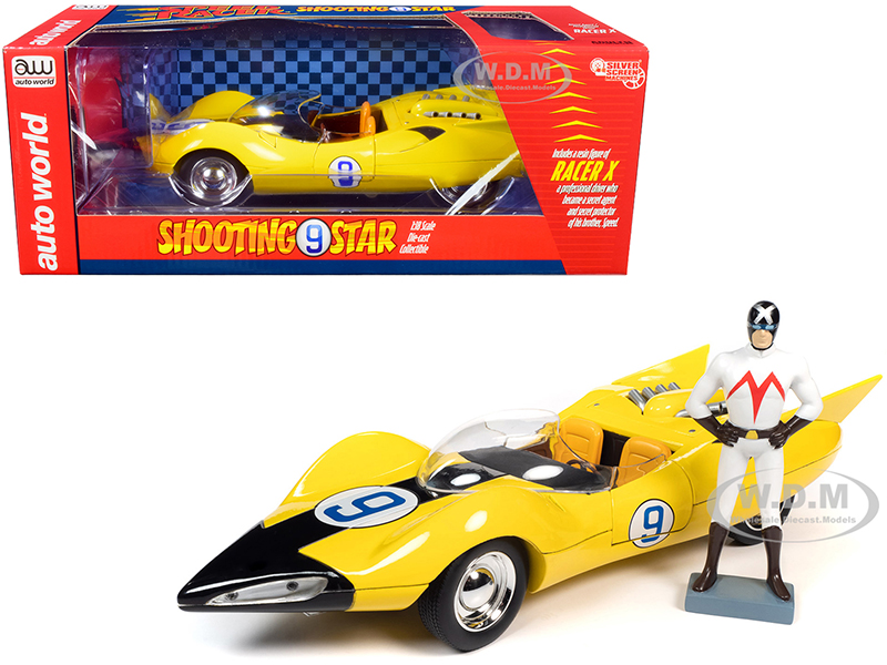 Image of Shooting Star 9 Yellow and Racer X Figurine "Speed Racer" Anime Series 1/18 Diecast Model Car by Auto World