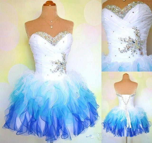 Image of Short Mini Prom Dresses Sweetheart Beaded Ruched Corset 8th Grade Graduation Party Homecoming Wear Cocktail