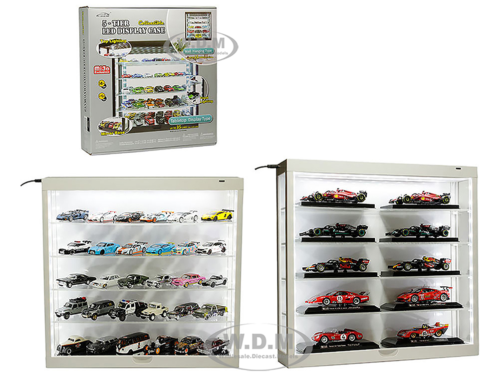 Image of Showcase Wall Mount 5 Tier Display Case White with White Back Panel "Mijo Exclusives" for 1/64-1/43 Scale Models