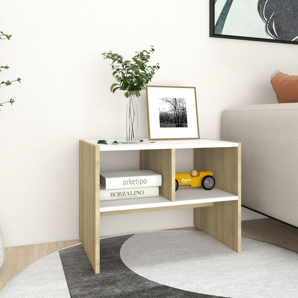 Image of Side Table White and Sonoma Oak 24"x16"x18" Chipboard