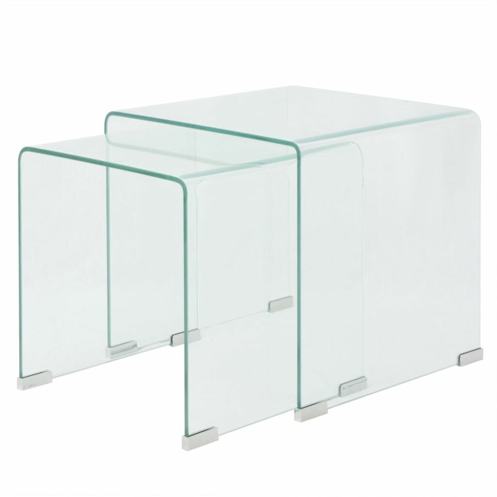 Image of Side table set 2-pcs transparent tempered glass