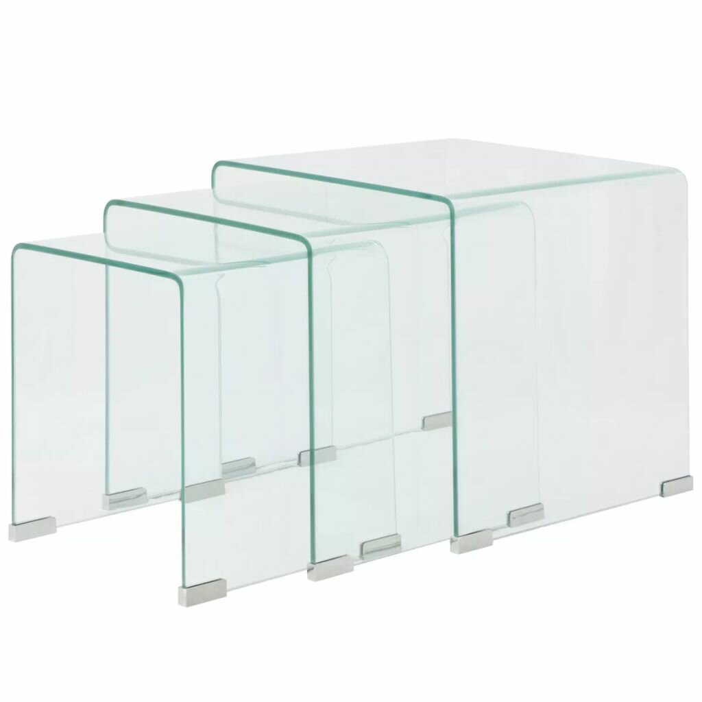 Image of Side table set 3-pcs transparent tempered glass