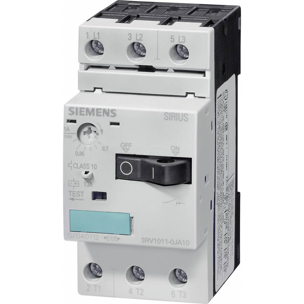 Image of Siemens 3RV1011-0FA10 Circuit breaker 1 pc(s) 3 makers Adjustment range (amperage): 035 - 05 A Switching voltage