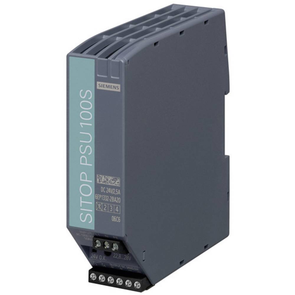 Image of Siemens SITOP PSU100S 24 V/25 A Rail mounted PSU (DIN) 24 V DC 25 A 60 W No of outputs:1 x Content 1 pc(s)
