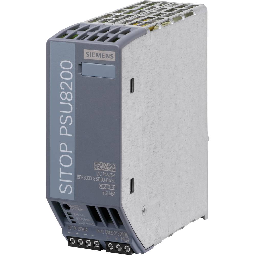 Image of Siemens SITOP PSU8200 24 V/5 A Rail mounted PSU (DIN) 24 V DC 5 A 120 W No of outputs:1 x Content 1 pc(s)