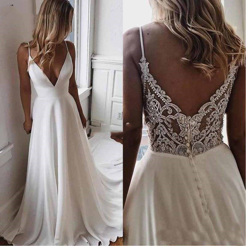 Image of Simple Chiffon A Line Boho Beach Wedding Dress Bead Applique Formal Bridal Gowns lakshmigown Bride Vestidos De Novia