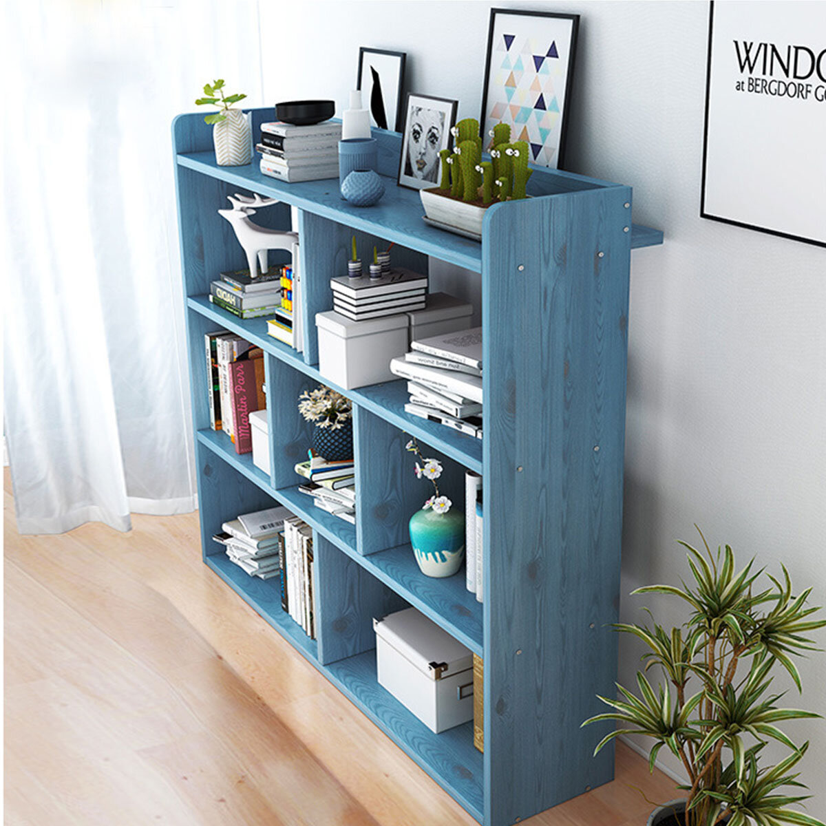 Image of Simple Combination Bookshelf Floor Living Room Storage Shelf Space-Saving Bedroom Small Bookcase For Office Home