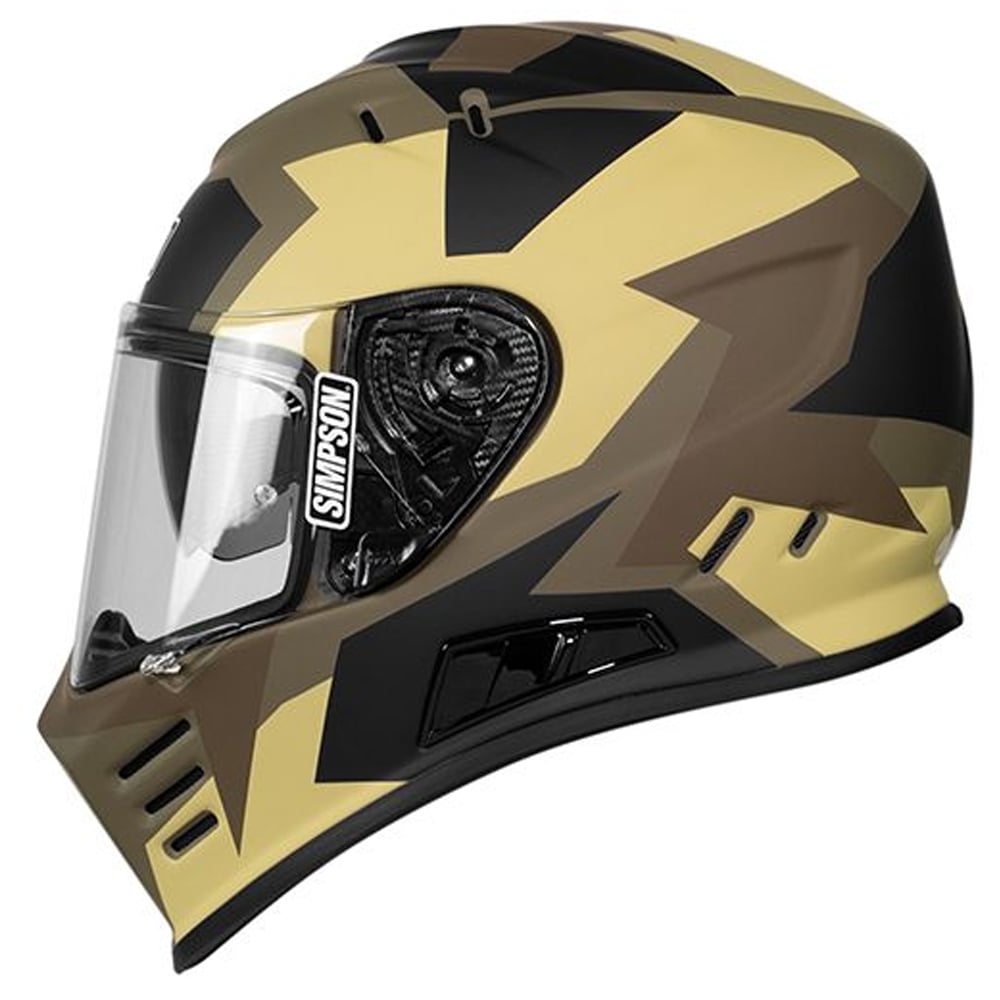 Image of Simpson Venom Comanche Green Brown ECE2206 Full Face Helmet Size S ID 7640181139910