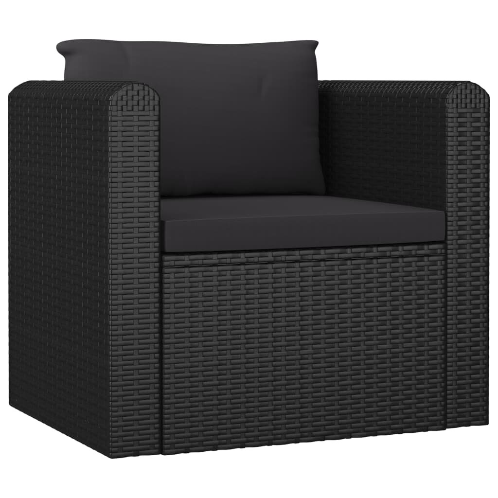 Image of Single Sofa with Cushions Poly Rattan Black