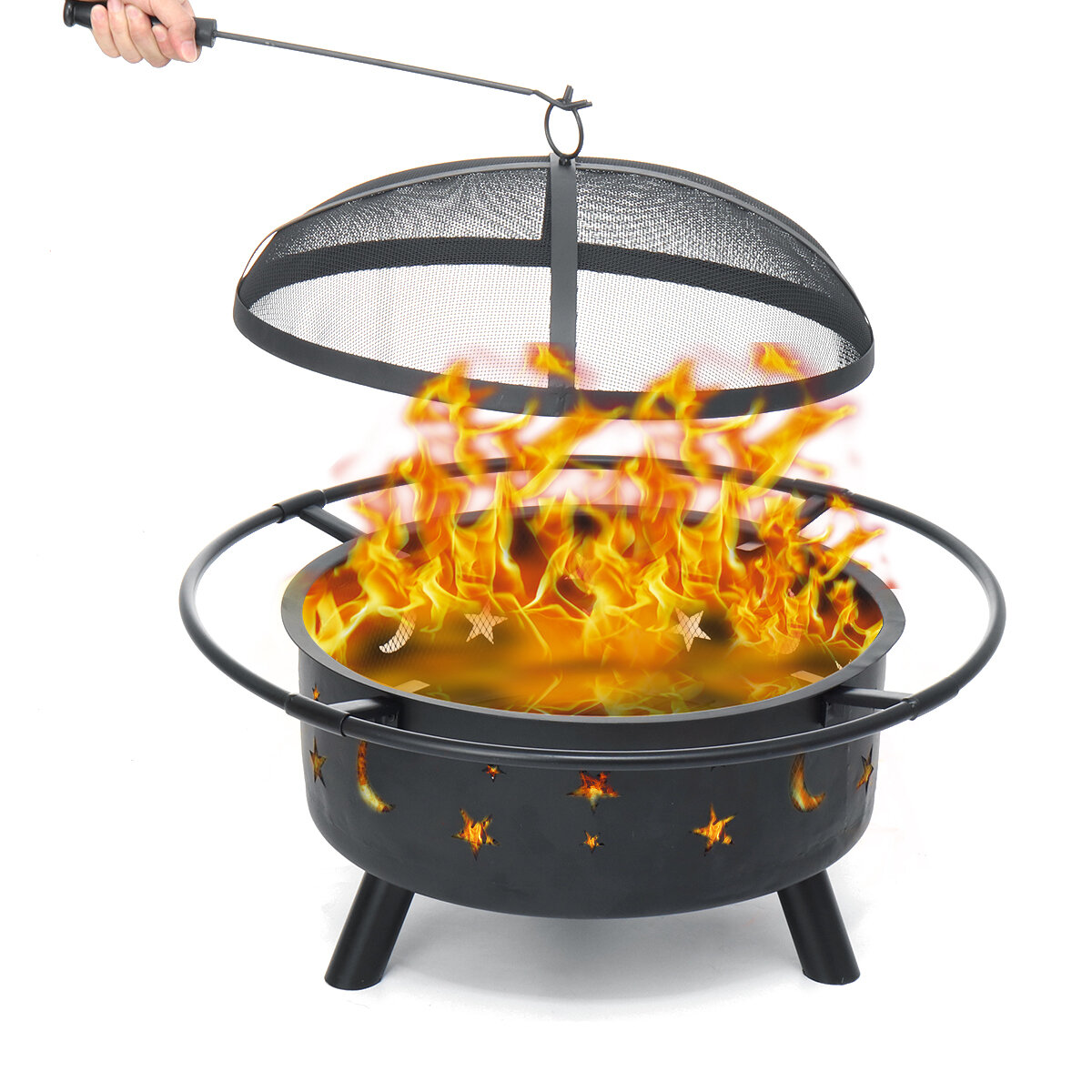 Image of SinglyFire 30"Wood Burning Fire PitsIron Black Camping Metal Firepits with Poker Manual