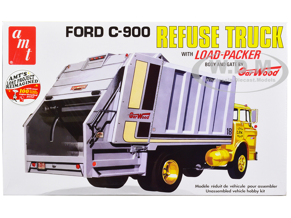 Image of Skill 3 Model Kit Ford C-900 GarWood Refuse Garbage Truck with Load-Packer 1/25 Scale Model by AMT