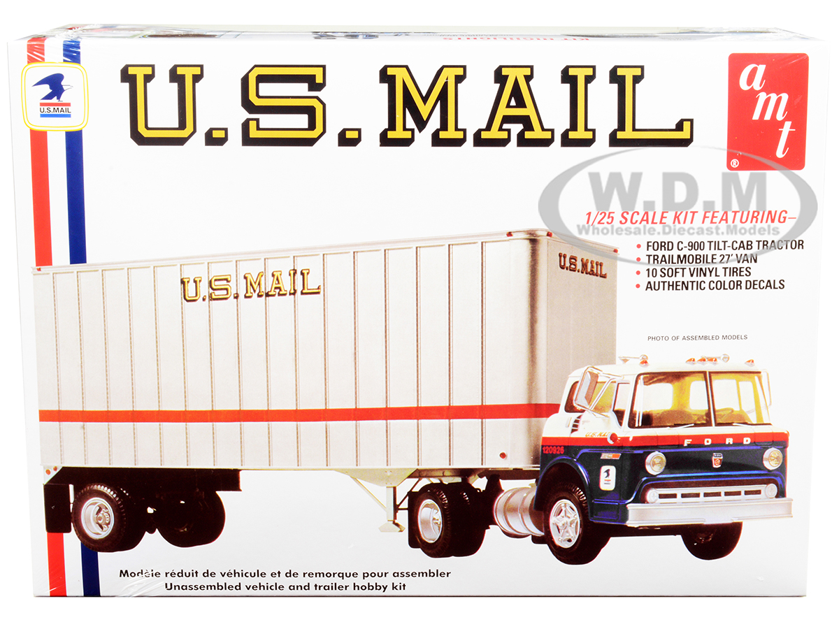 Image of Skill 3 Model Kit Ford C900 Truck Tractor with Trailer "US Mail" 1/25 Scale Model by AMT