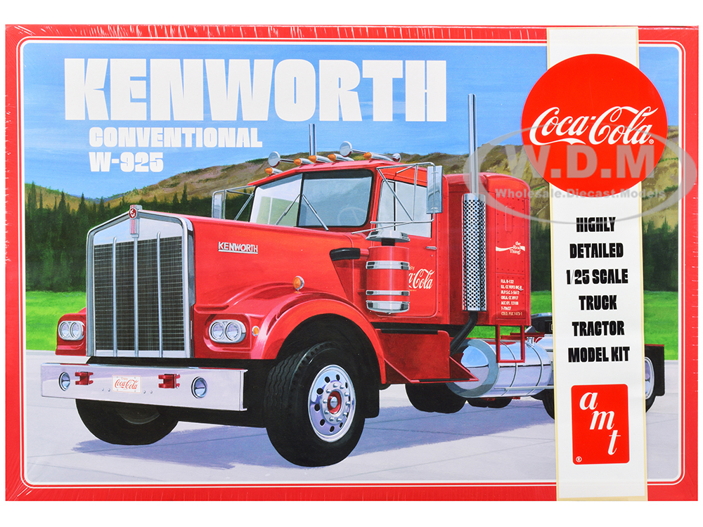 Image of Skill 3 Model Kit Kenworth Conventional W-925 Tractor Truck "Coca-Cola" 1/25 Scale Model by AMT