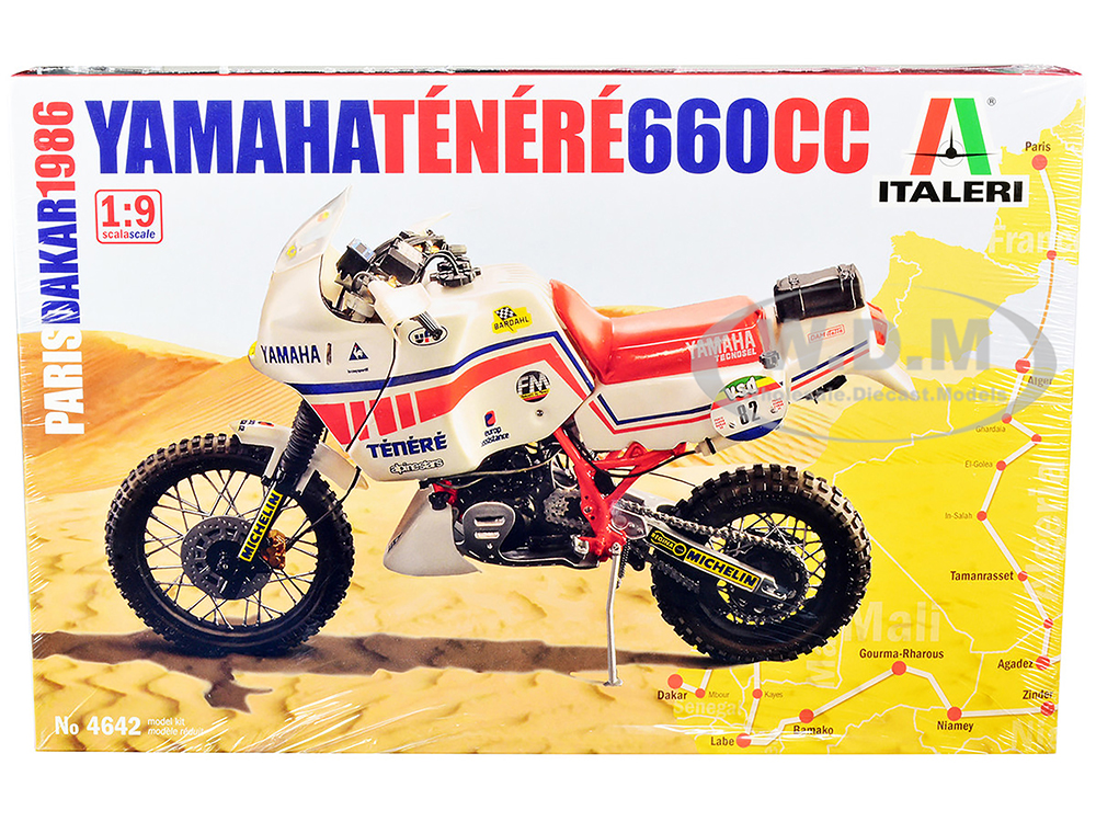 Image of Skill 5 Model Kit Yamaha Tenere 660 CC Motorcycle "Paris-Dakar" (1986) 1/9 Scale Model by Italeri