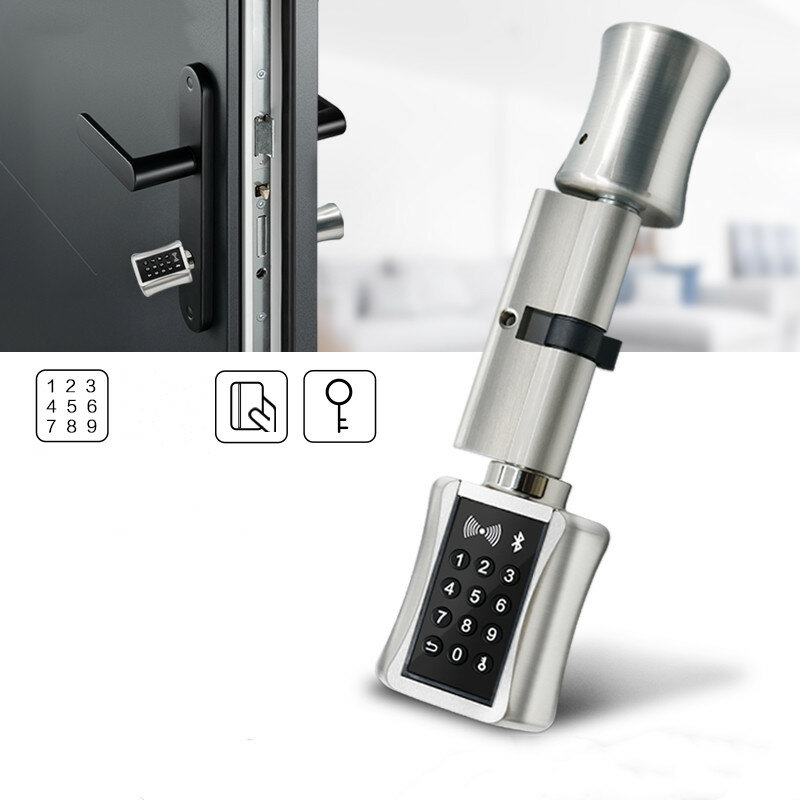 Image of Smart Cylinder Lock European Style Electronic Door Lock Digital Keypad Code RFID Card Keyless Lock For Home Hotel Apartm