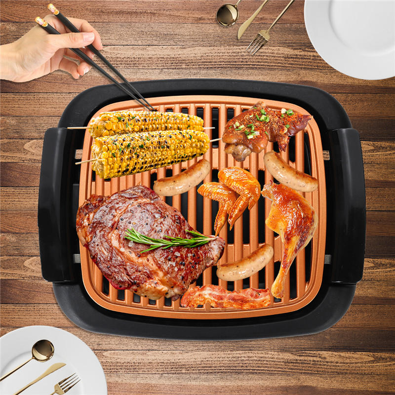 Image of Smokeless Electric Roast BBQ Grill Indoor Grill Nonstick Pan & Portable Outdoor Barbecue Grill