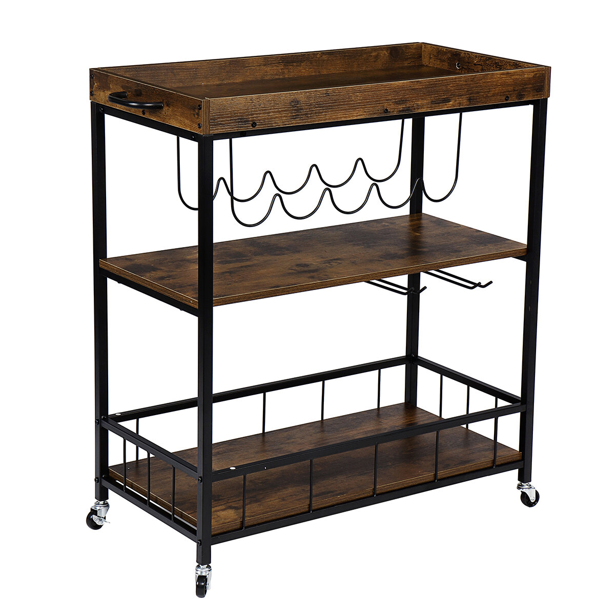 Image of Snailhome Bar Wine Rack Cart Kitchen Food Truck Serving Buffet Sideboard Multi Function Three-tier Cart Holder