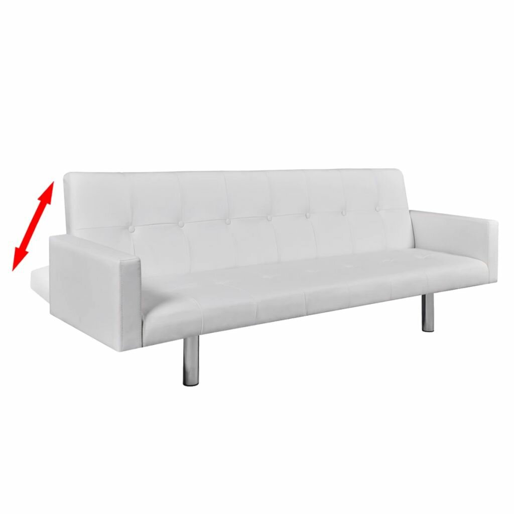 Image of Sofa Bed with Armrest White Artificial Leather