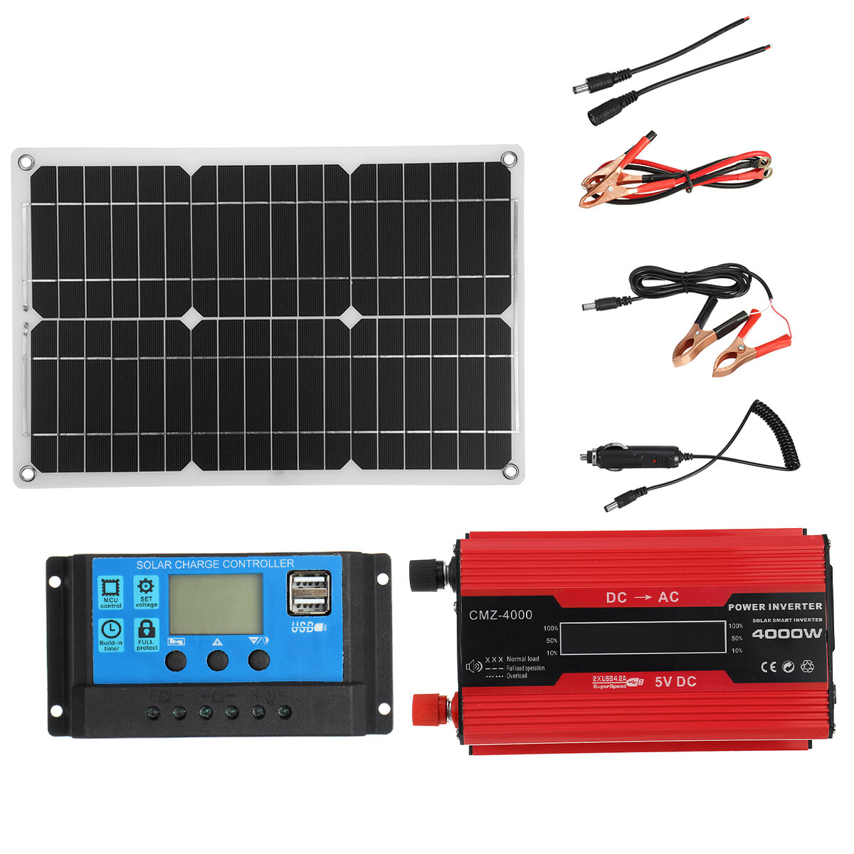 Image of Solar Power System Kit 18V Solar Panel 4000W 12V to 110V/220V Inverter 30A 12/24V Charge Controller USB Kit