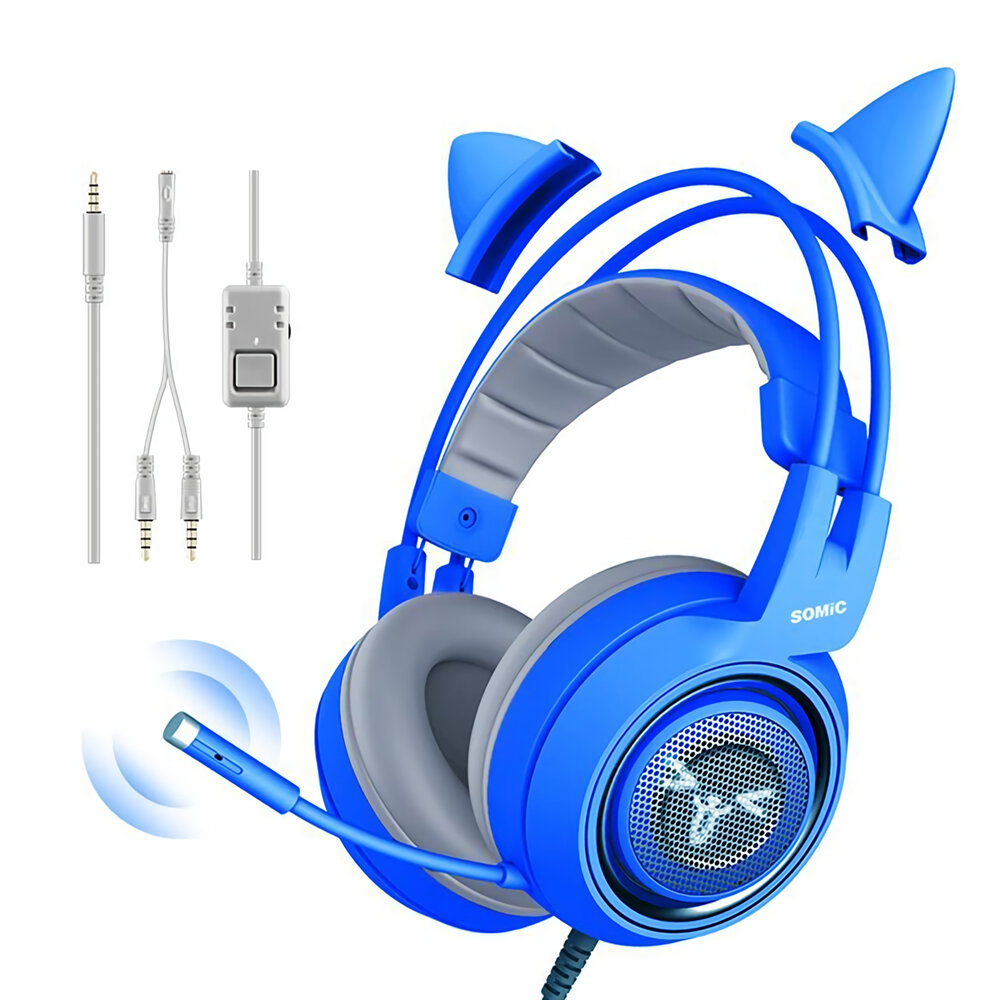 Image of Somic G952S Blue Cute Gaming Headset 35mm Plug Wired Stereo Sound Headphone with Microphone for Computer PC Gamer Girls