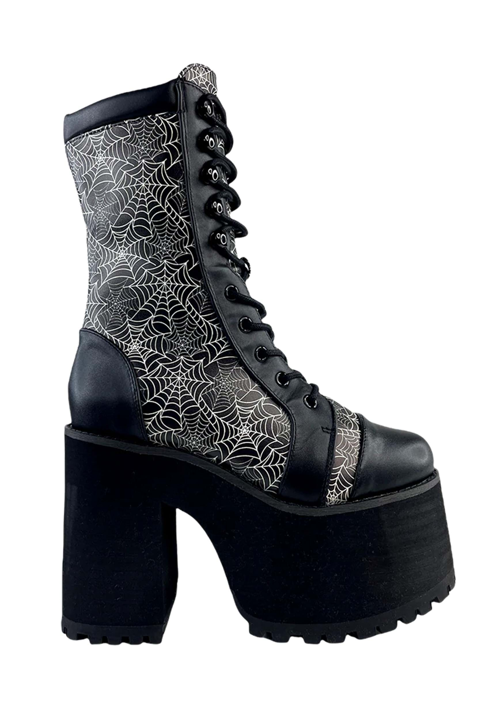 Image of Spiderweb Raven Commando Platform Boots ID SVRAVENBOOT-BK-WEB-10