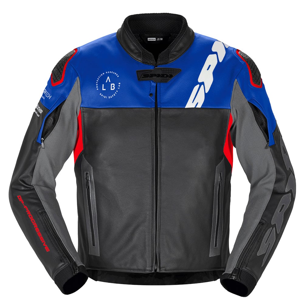 Image of Spidi Dp Progressive Leather Schwarz Rot Blau Jacke Größe 52