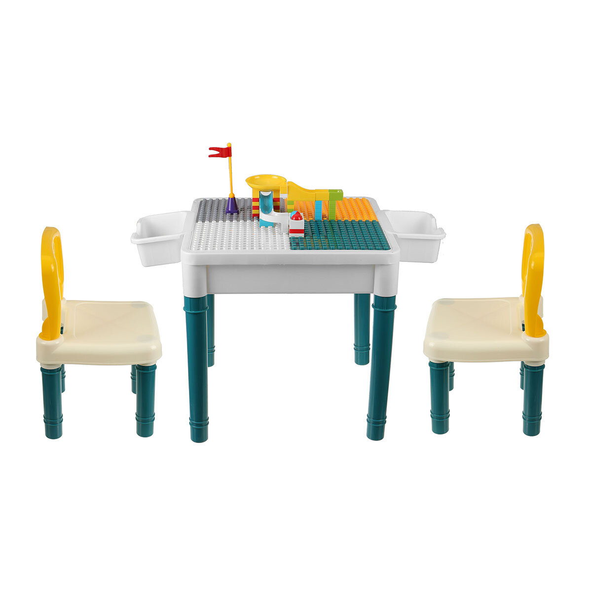 Image of Square Childrens Plastic Table and Chair Game Blocks Desk