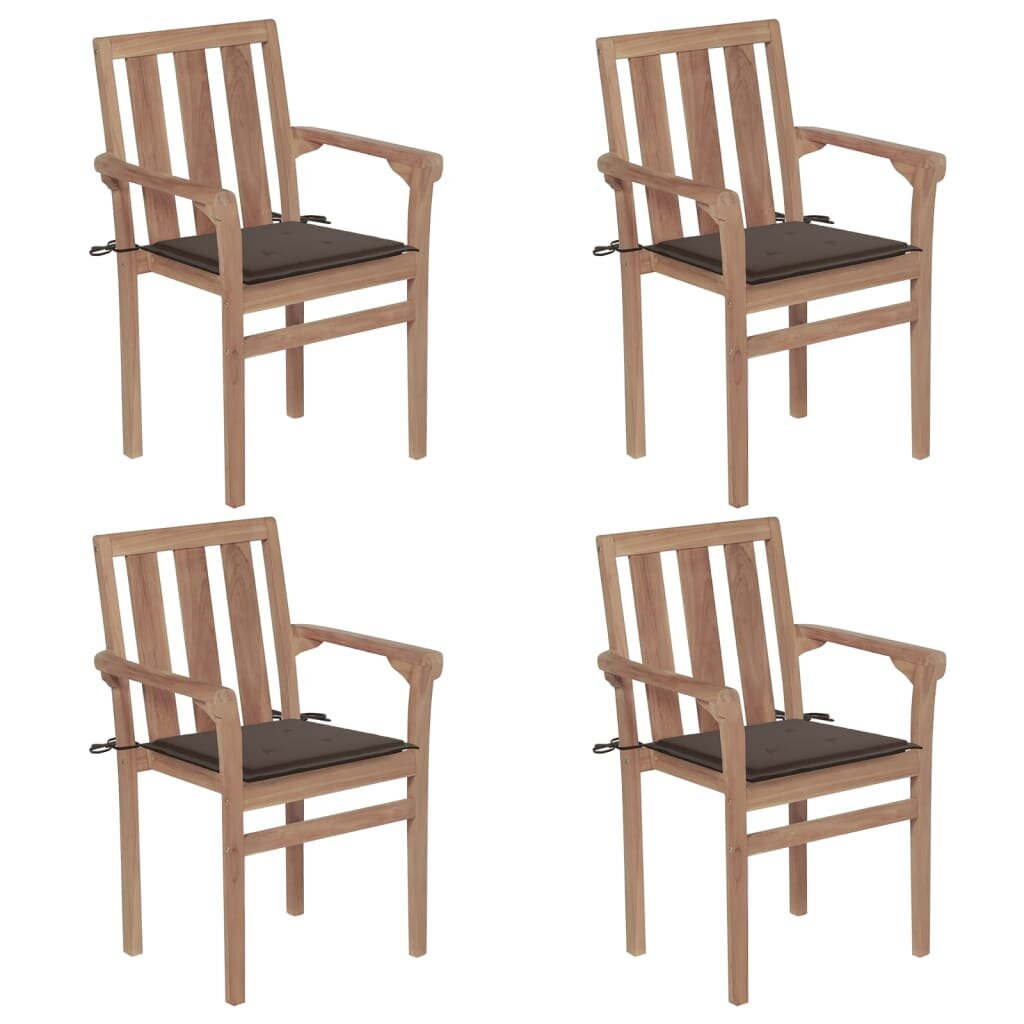 Image of Stackable Garden Chairs with Cushions 4 pcs Solid Teak Wood