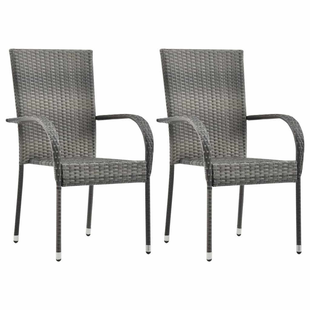 Image of Stackable Outdoor Chairs 2 pcs Gray Poly Rattan