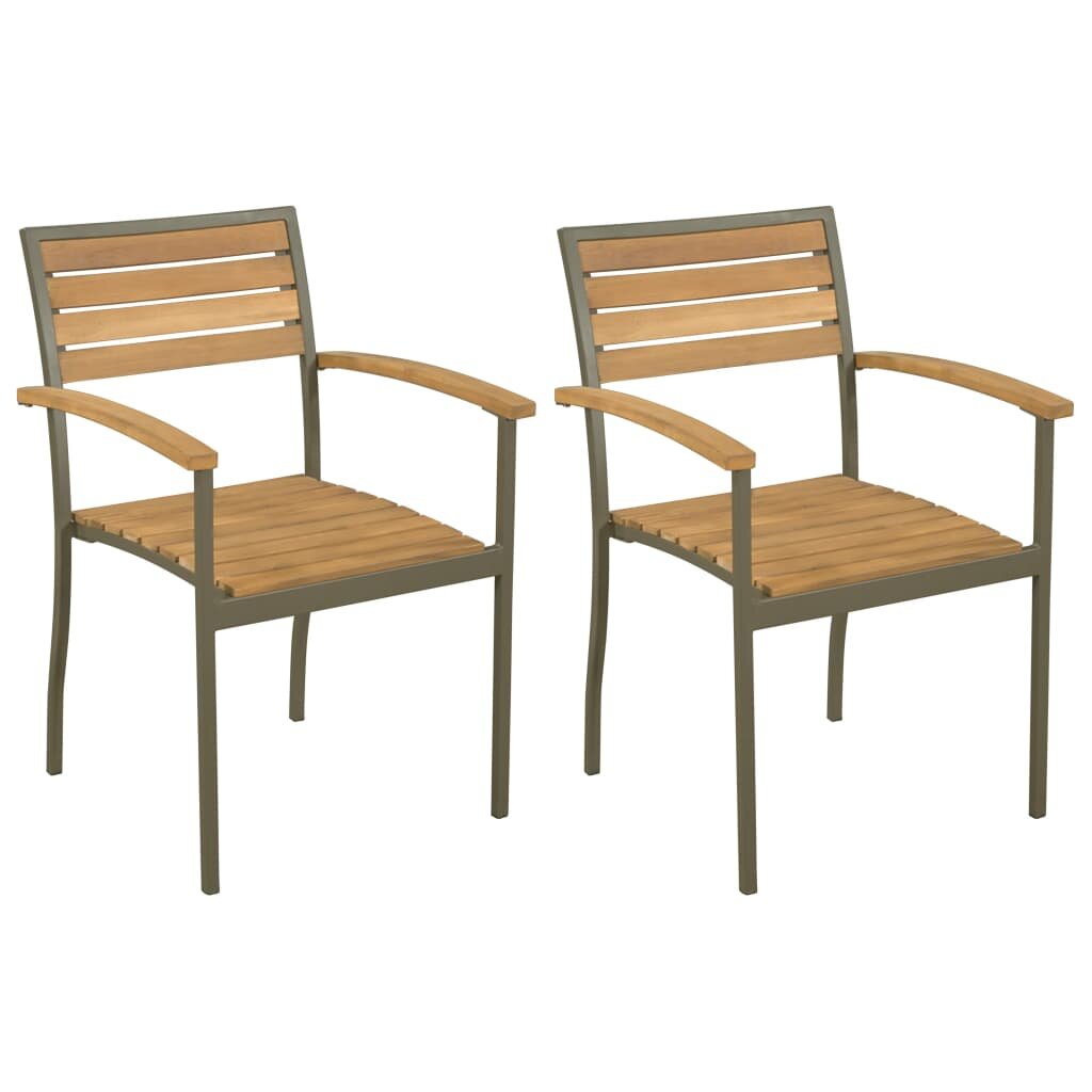 Image of Stackable Outdoor Chairs 2 pcs Solid Acacia Wood and Steel